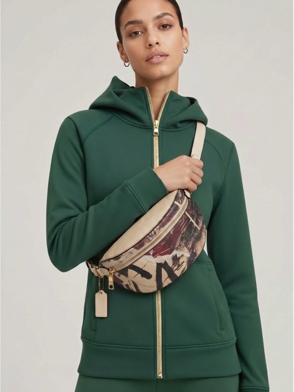 Coach Beige and Brown Abstract Print Crossbody Bag